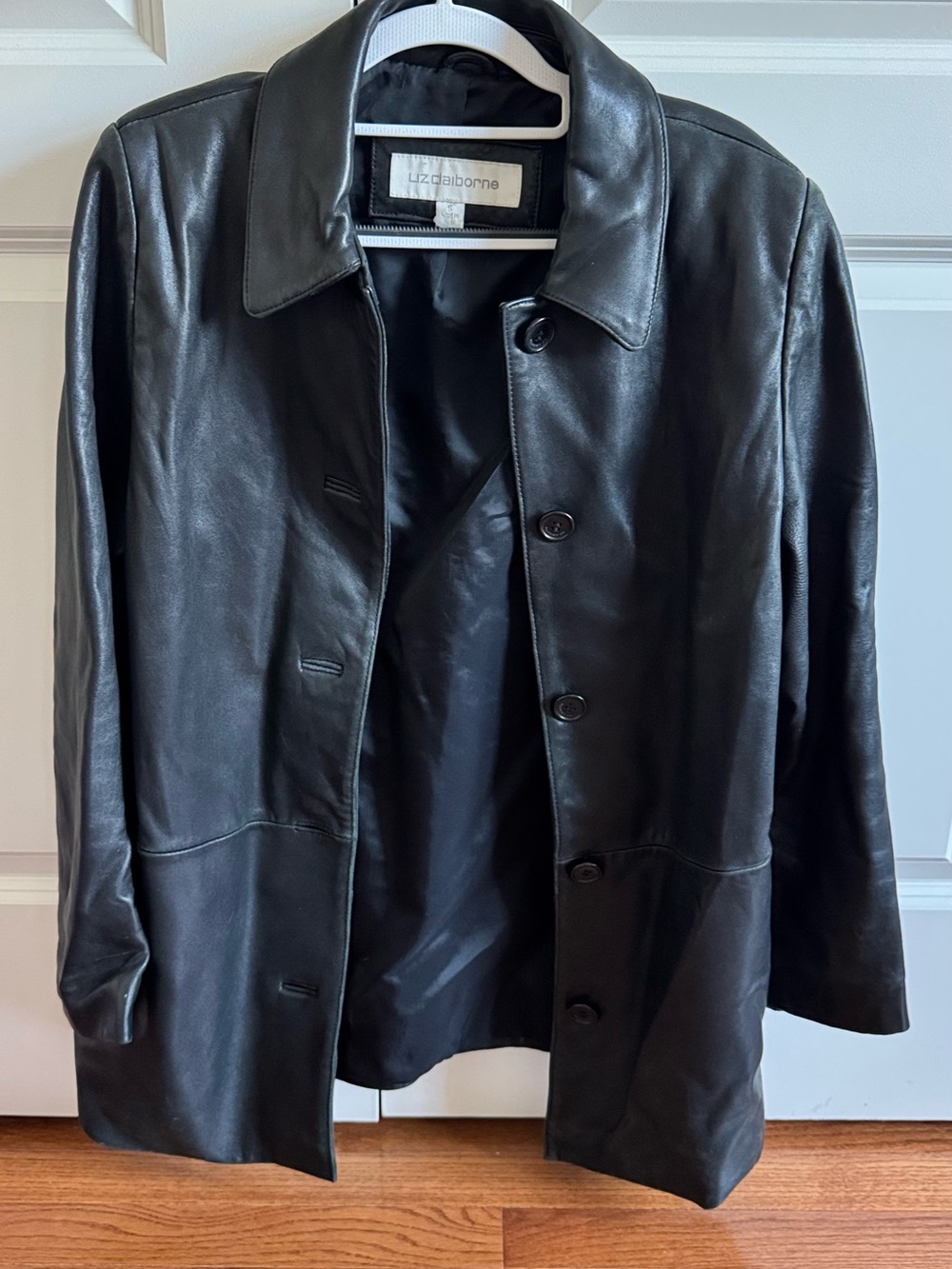 Liz Claiborne Black Leather Button-Front Coat